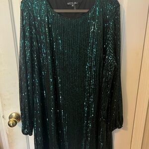Glitz & Glaze Teal Sequin Long Sleeve Dress